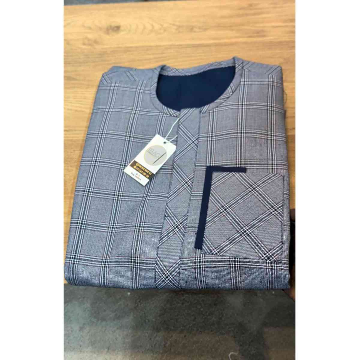 Ensemble homme élégant gris et bleu – Tunique et pantalon moderne chic