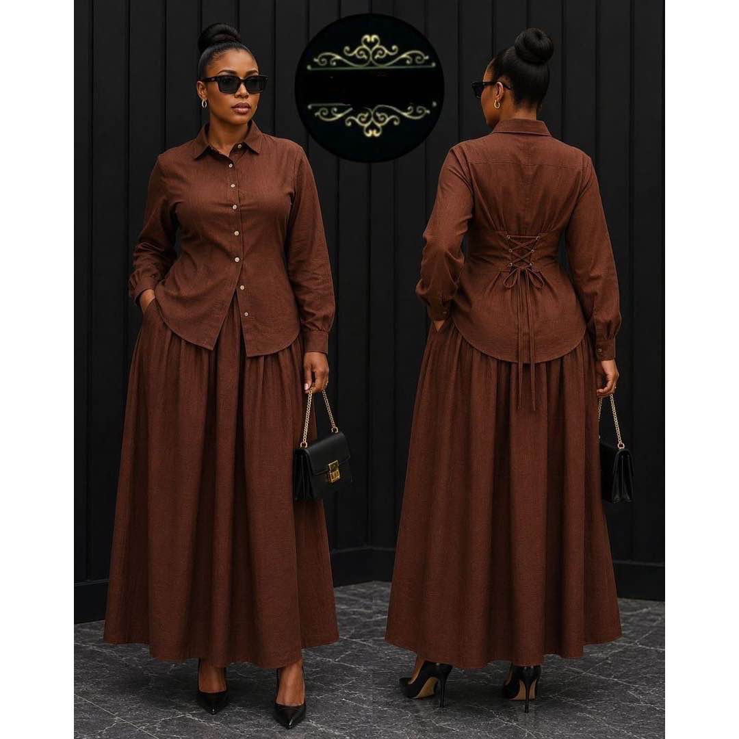 Ensemble robe longue et chemise cintrée élégante pour femme