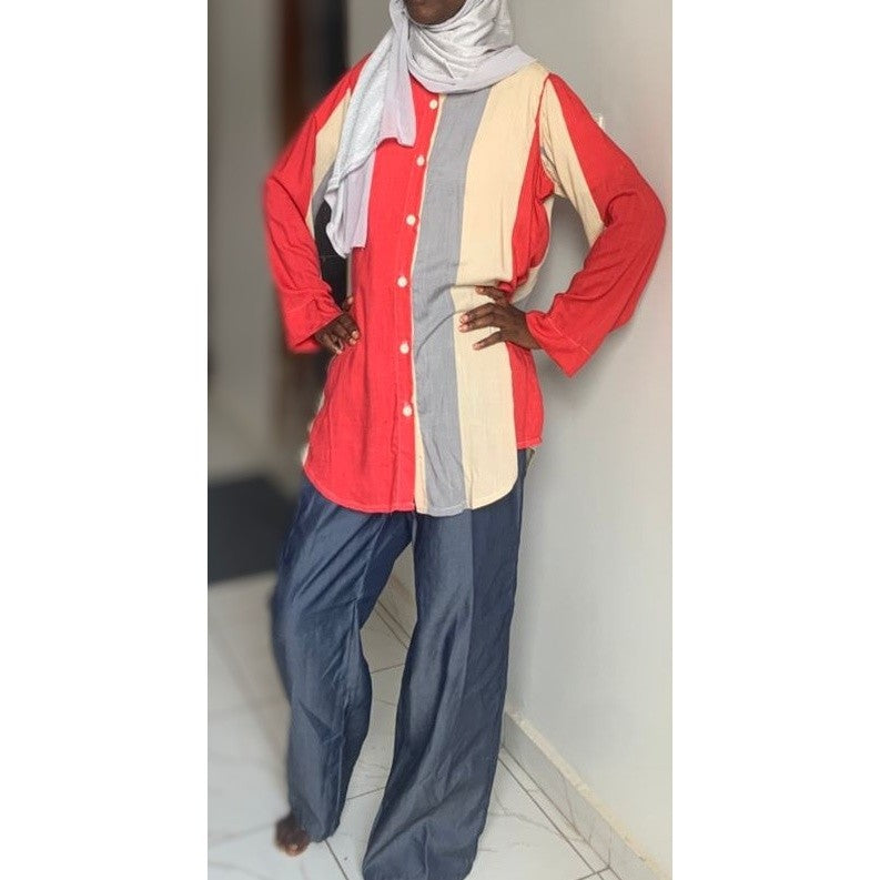 Ensemble chemise pantalon femme multicolore, élégant et décontracté