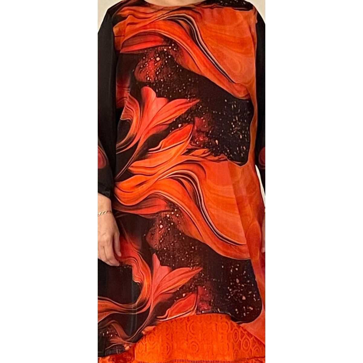 Robe en Coton Abstraite Orange Bleu - Élégance Moderne