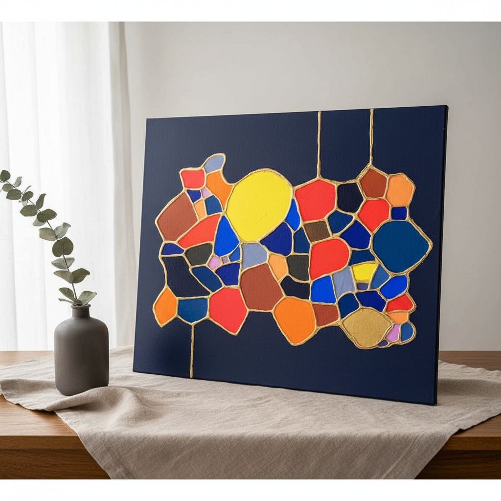 Tableau Abstrait Multicolore sur Fond Bleu Nuit