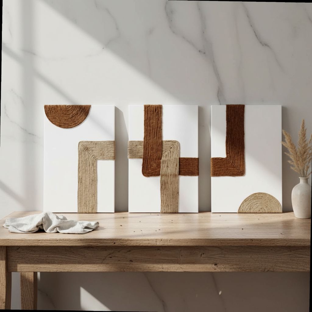 Lot de 3 Tableaux Décoratifs Géométriques en Corde Naturelle