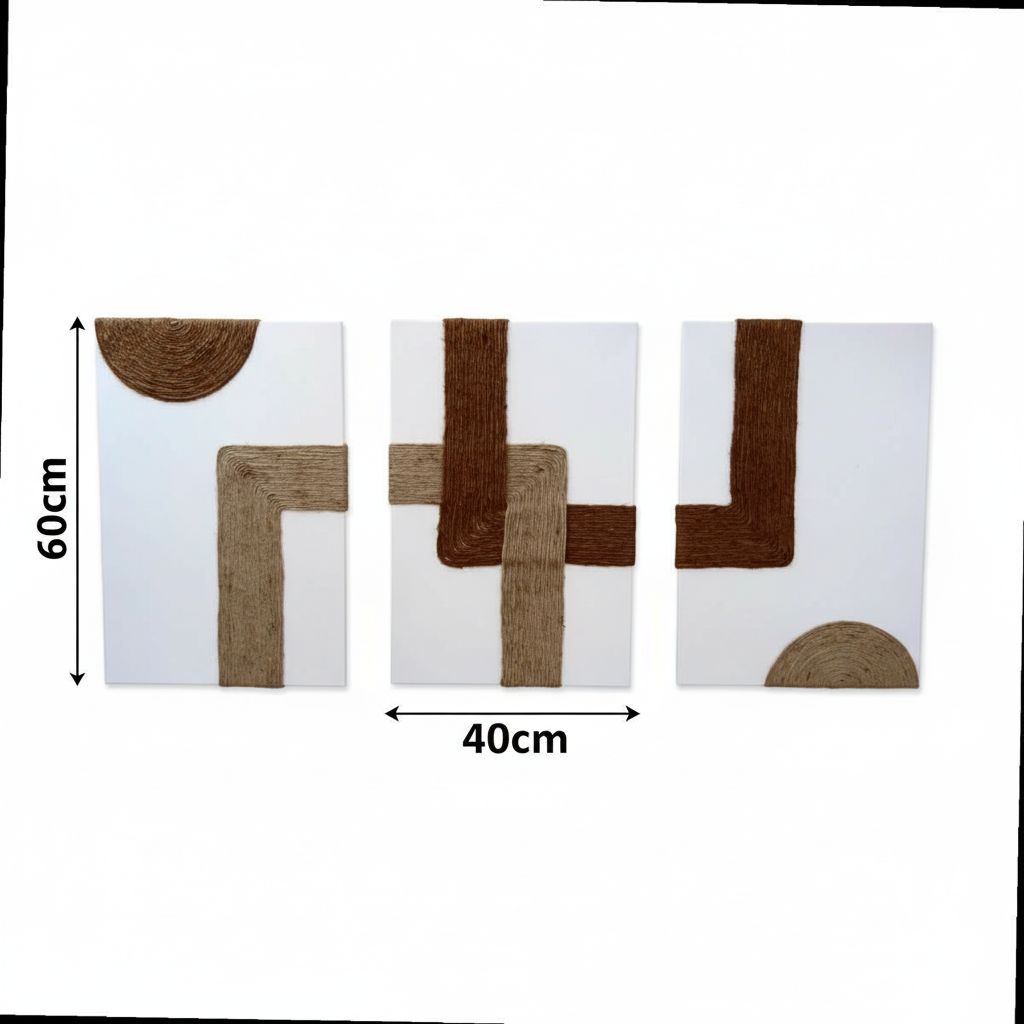 Lot de 3 Tableaux Décoratifs Géométriques en Corde Naturelle
