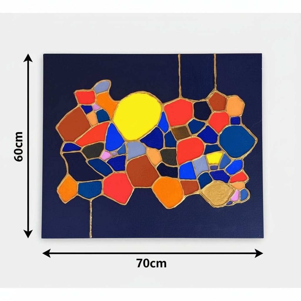 Tableau Abstrait Multicolore sur Fond Bleu Nuit