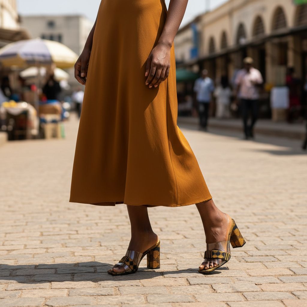 Talons femme pagne orange à bride transparente
