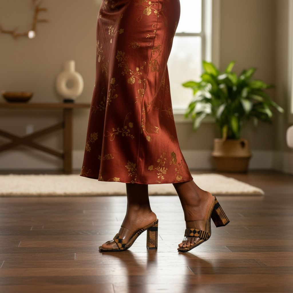 Talons femme pagne orange à bride transparente