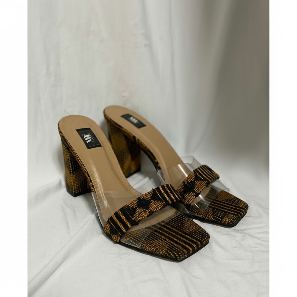 Talons femme pagne orange à bride transparente