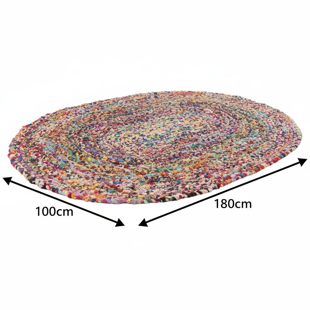 Tapis multicolore rond fait main – Moquette éco-responsable salon 145 sur 95m