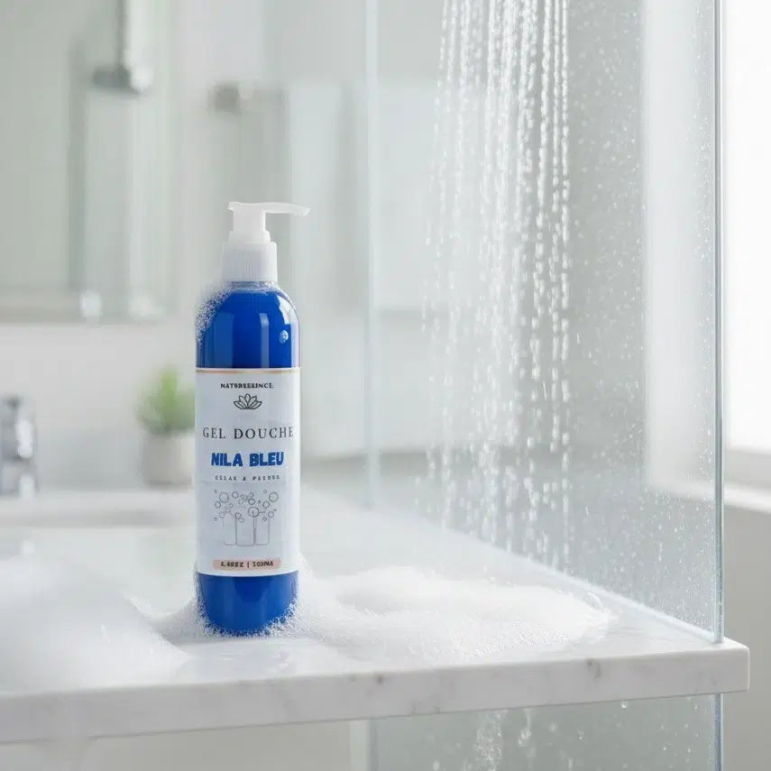 Gel Douche Éclat Nila Bleu, Niacinamide &amp; Acide Hyaluronique – Peau Lumineuse