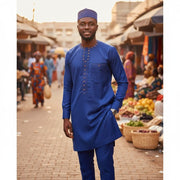 Tenue africaine homme bleu marine 3 pièces brodée