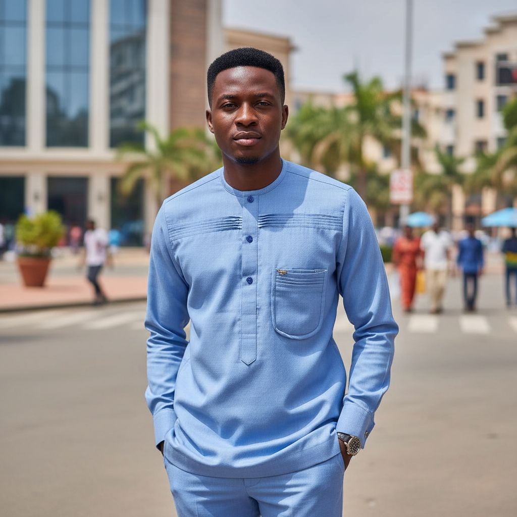 Chemise coton lin style africain pour homme