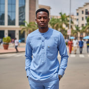 Chemise coton lin style africain pour homme