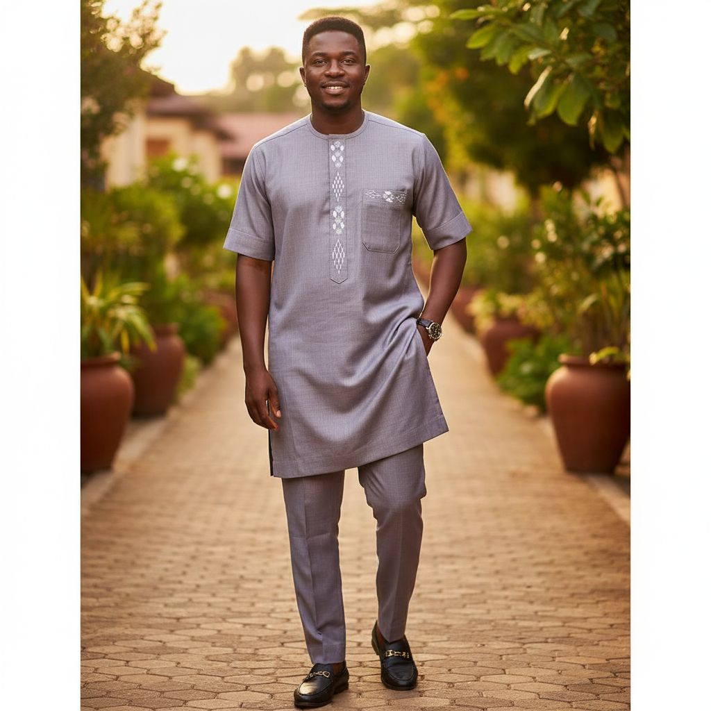 Tenue africaine homme grise chic