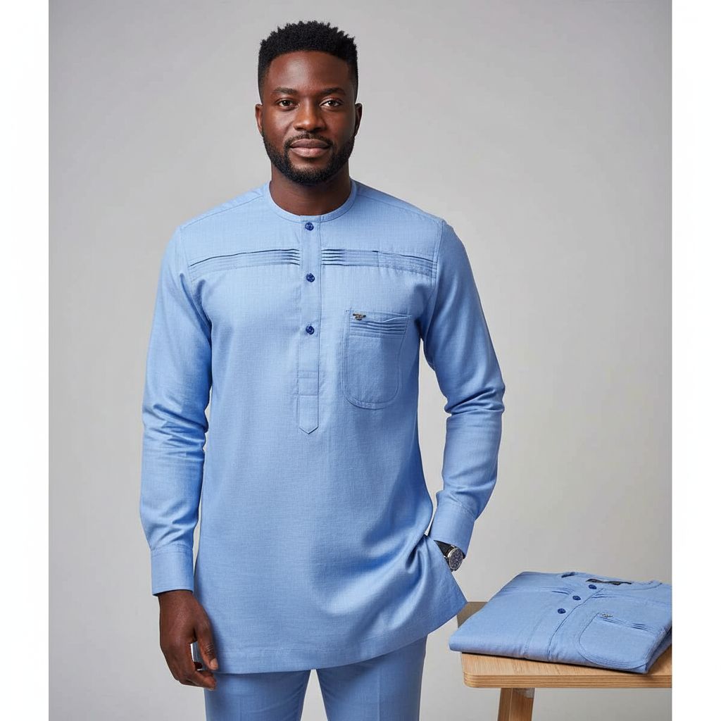 Chemise coton lin style africain pour homme