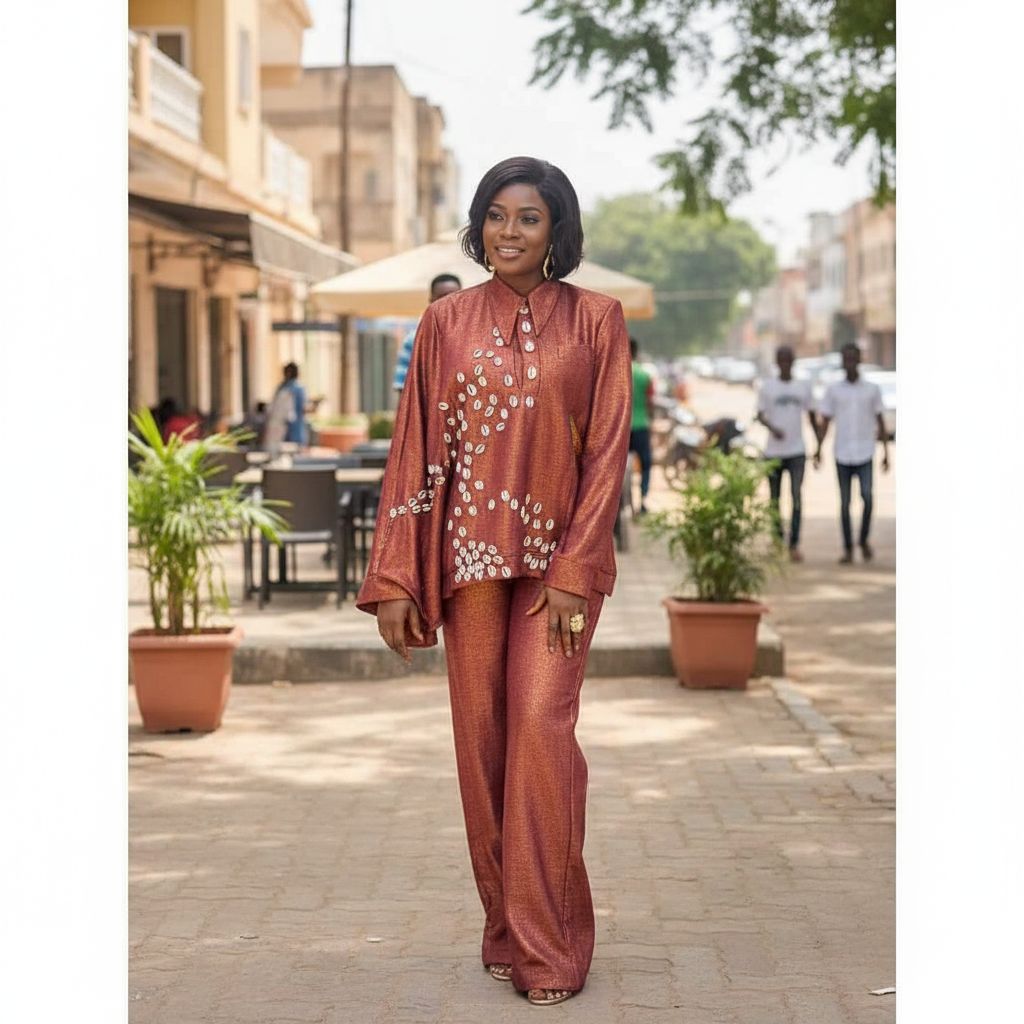 Tenue traditionnelle moderne femme rouge bordeaux, robe ample élégante satin