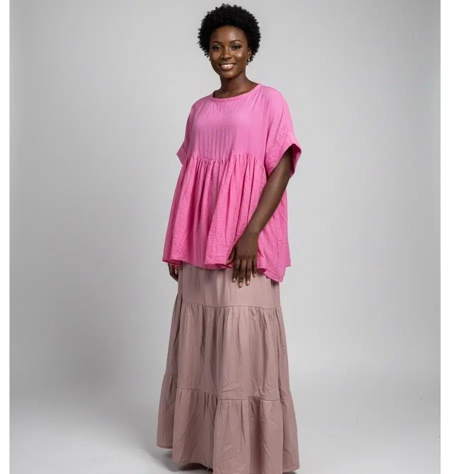 Jupe longue rose femme et haut coton ample