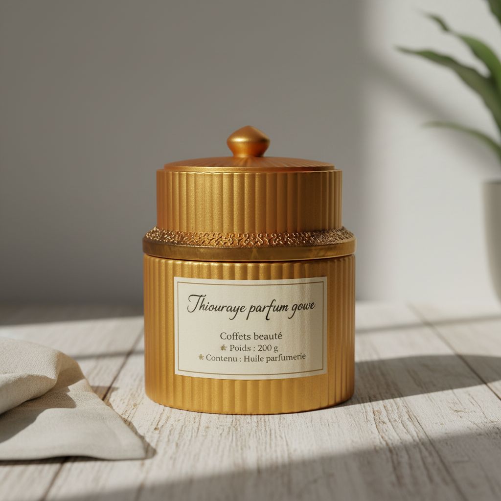 Thiouraye parfum gowe – coffret beauté doré, parfum d’intérieur artisanal
