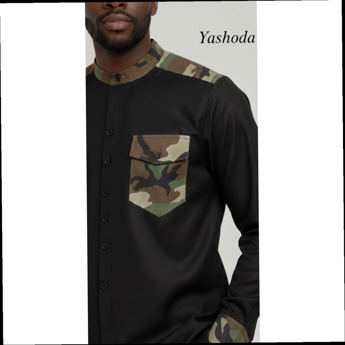 Chemise homme avec poche rabat et motifs militaires
