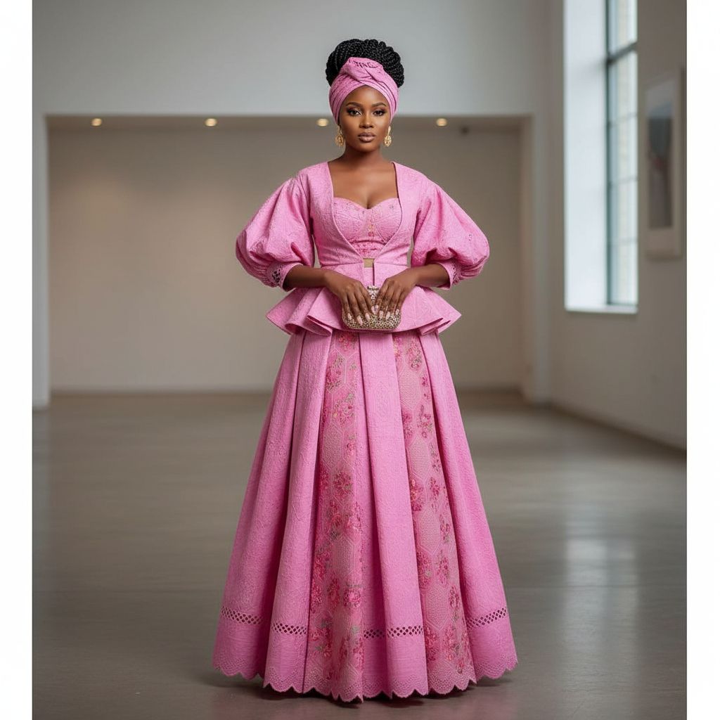 Tissu rubia coton chic rose brodé fleurs, idéal cérémonie et haute couture