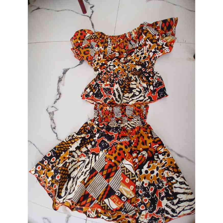 Ensemble enfant wax jupe et haut fleurette coloré