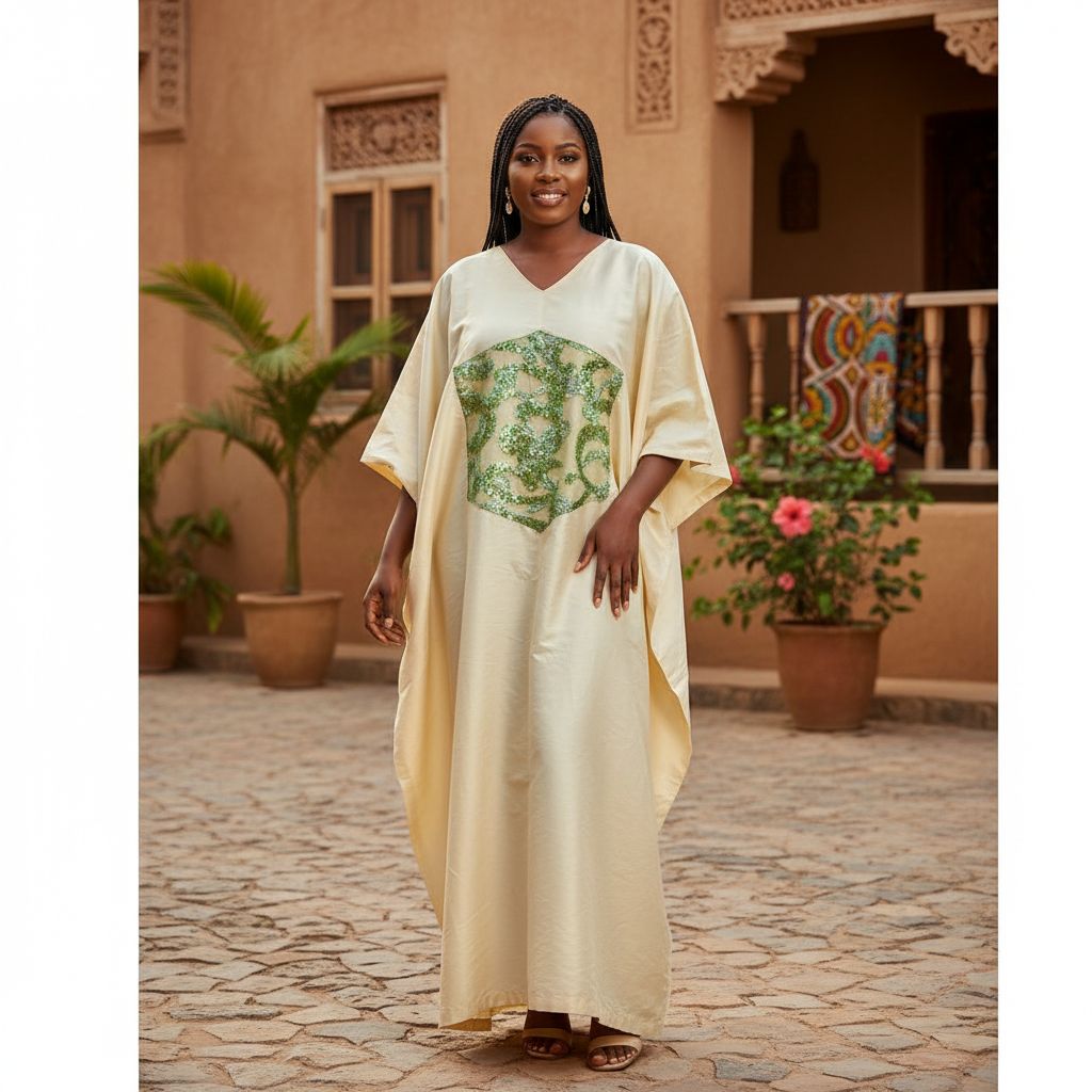 Boubou long et ample femme en shantung jaune