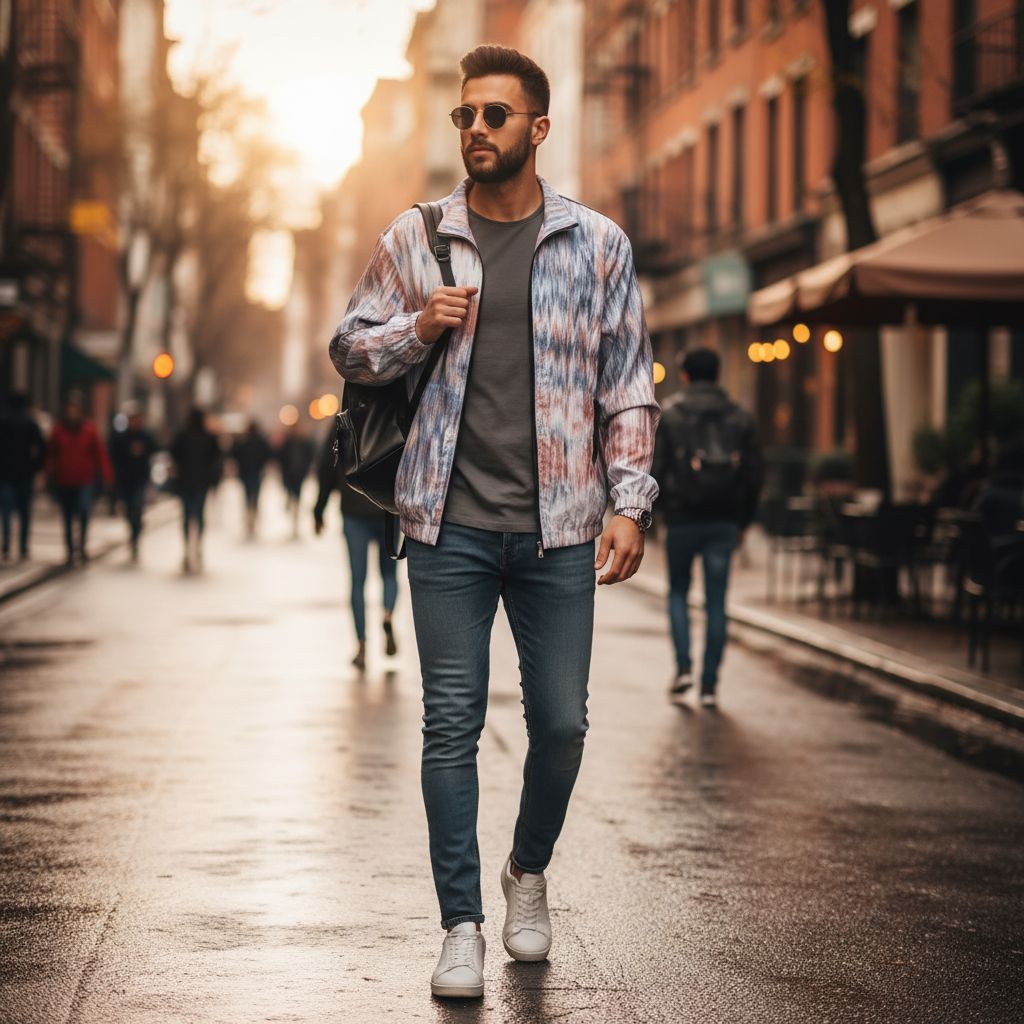 Veste homme pagne tissé patchwork bleu