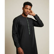 Chemise homme élégante noire col rond, coupe droite, coton confortable