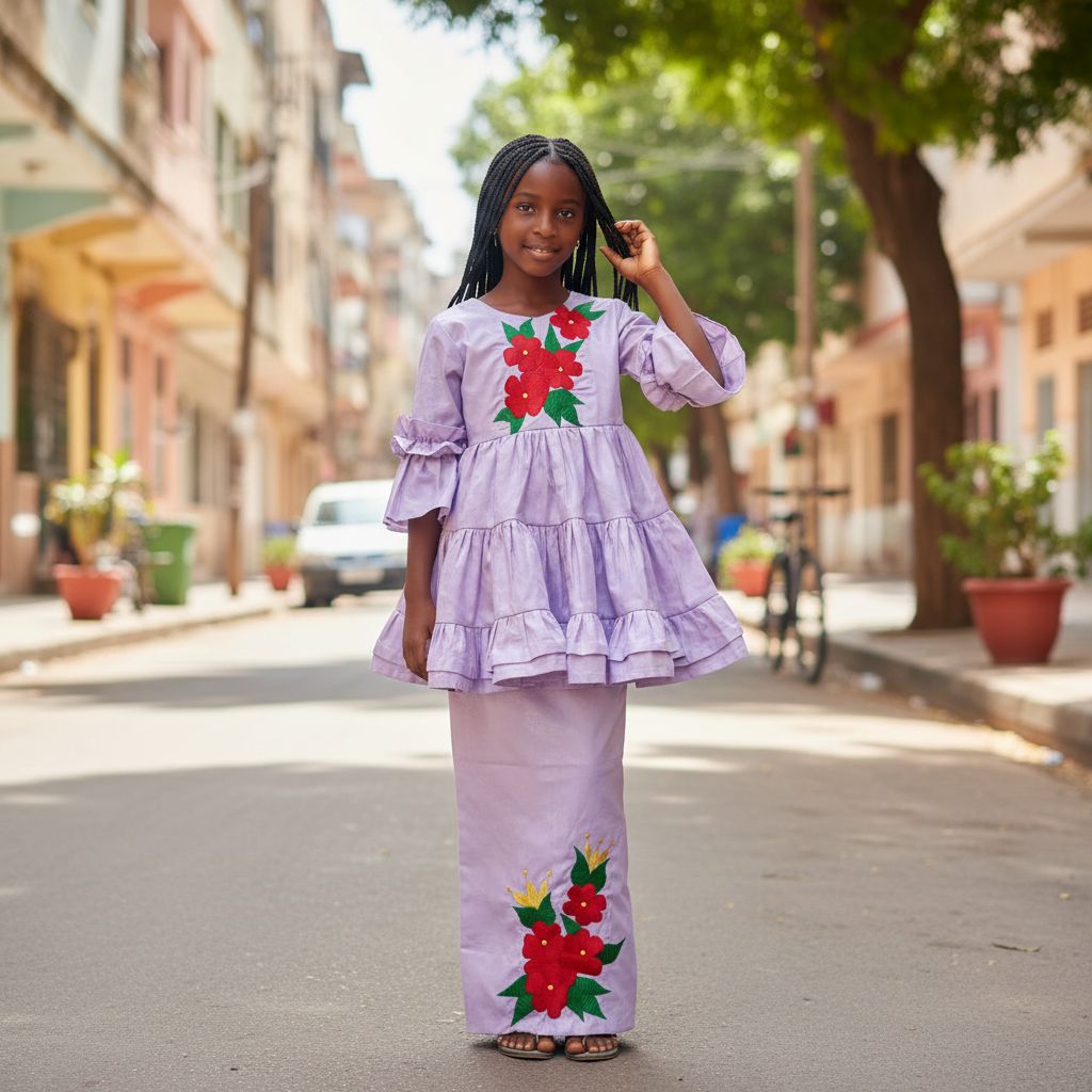 Ensemble cérémonie fille 7 ans mauve claire jupe et haut élégant floral