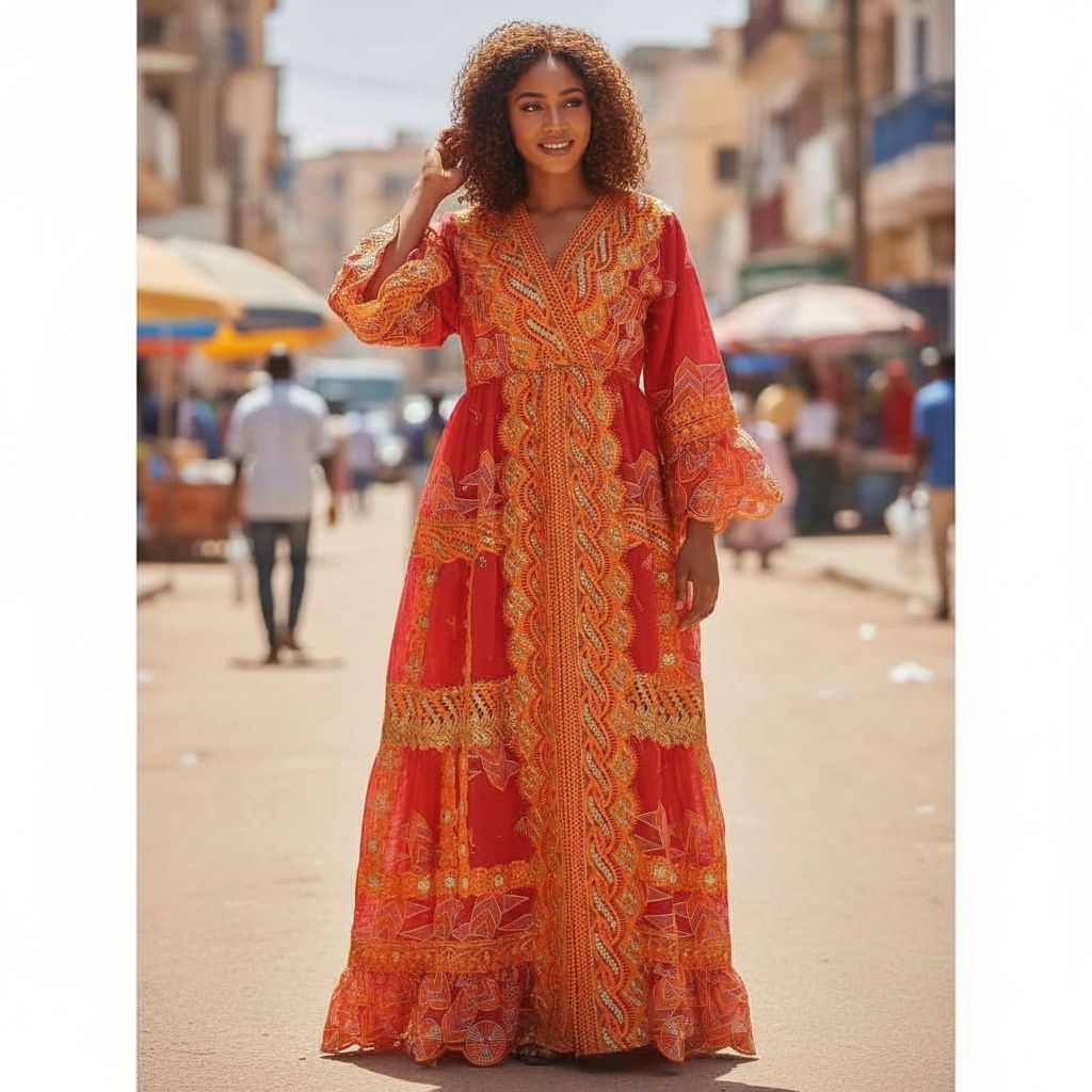 Robe brodée élégante avec garnitures pour un look unique