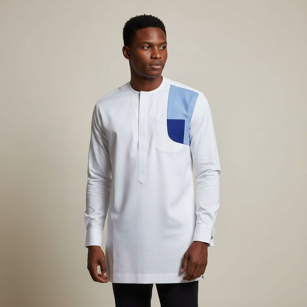 Chemise homme élégante coton blanc col rond, coupe droite chic XL