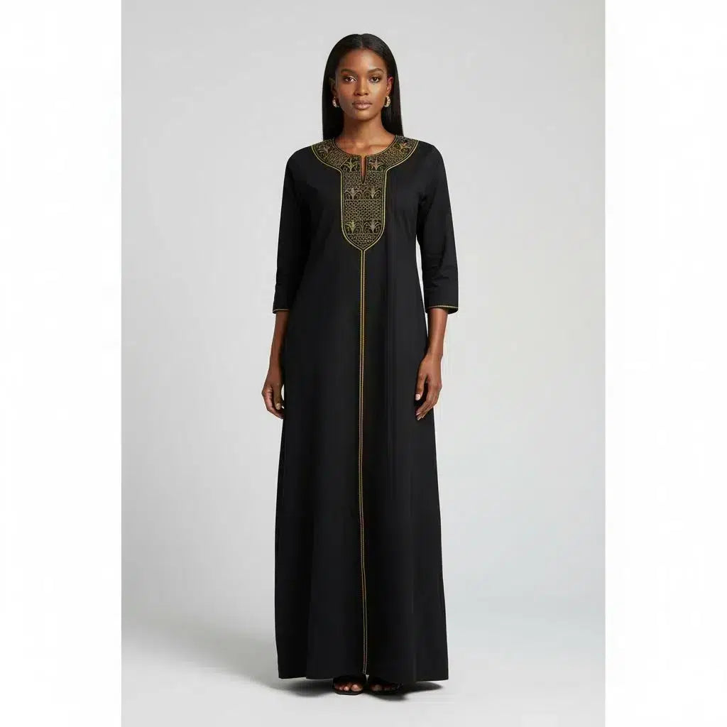 Robe femme bleue marine brodée élégante – Robe longue orientale