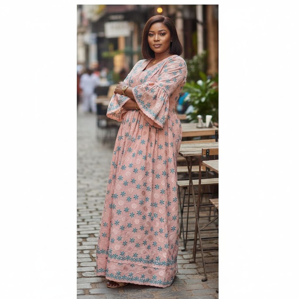 Robe femme brodée longue élégante, dentelle bohème chic, multicolore