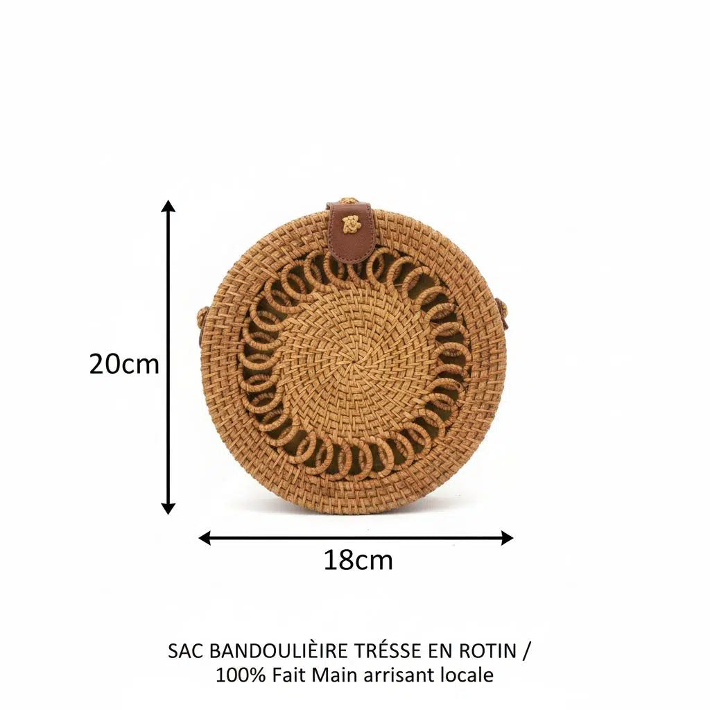 Sac bandoulière rotin fait main rond bohème chic