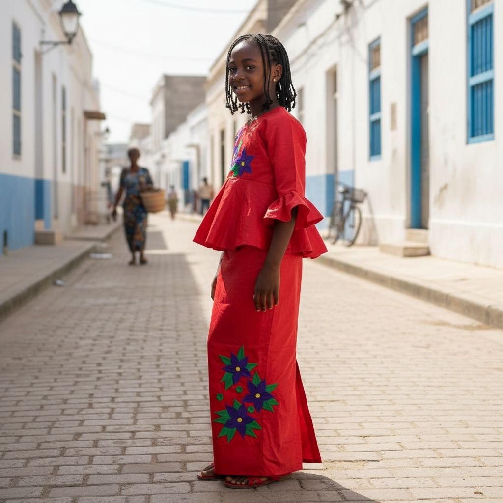 Ensemble cérémonie fille rouge 8 ans, jupe et haut floral chic élégant
