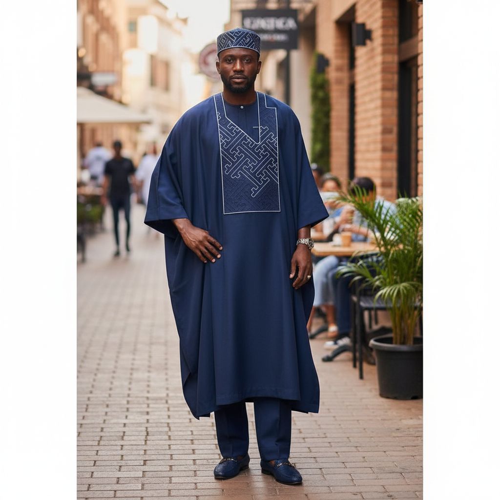 Tunique homme 3 pièces élégante, ensemble traditionnel bleu, cérémonie