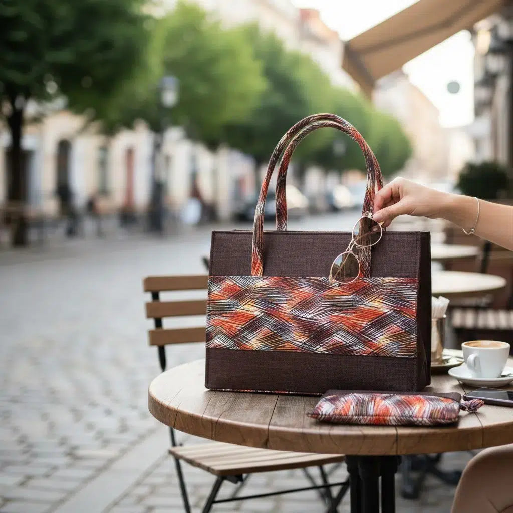 Sac à main en wax &amp; raphia; pochette assortie femme–Éthique et tendance