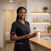 Blouse institut de beauté femme en noir et rose