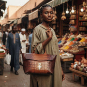 Sac à main cuir femme fait main marron, croix Agadez, style croco luxe
