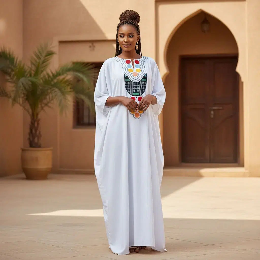 Boubou femme cérémonie coton blanc brodé – robe africaine chic élégante