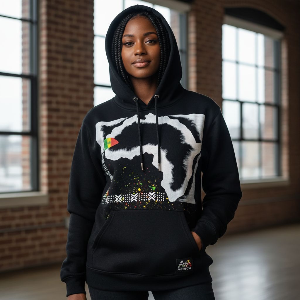 Sweat-shirt peint à la main Africa noir