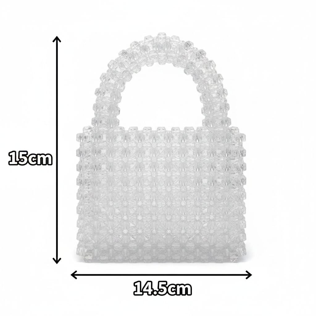 Sac à main transparent blanc, plastique rigide, design géométrique chic
