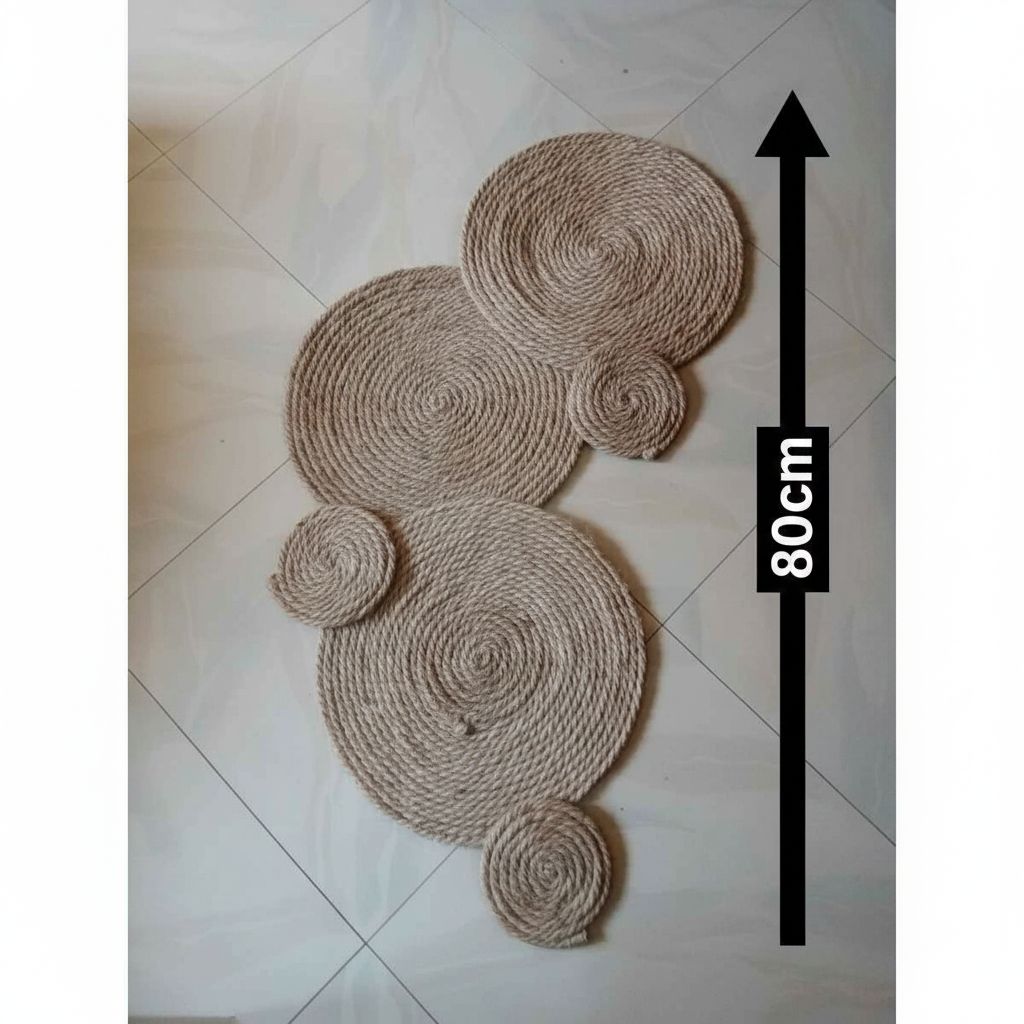 Décoration murale en corde beige 80 cm – Tapis mural bohème naturel