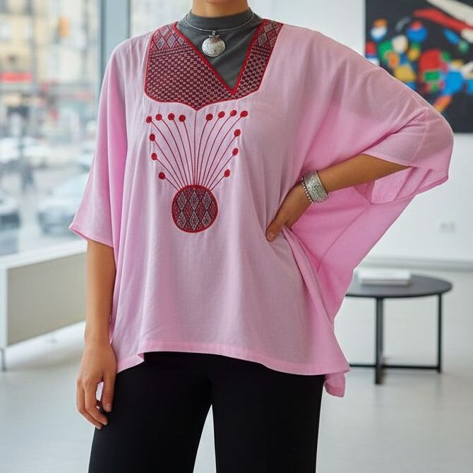 Haut Bohème Coton Rose Chic - Éclat Estival et Élégance Artisanale