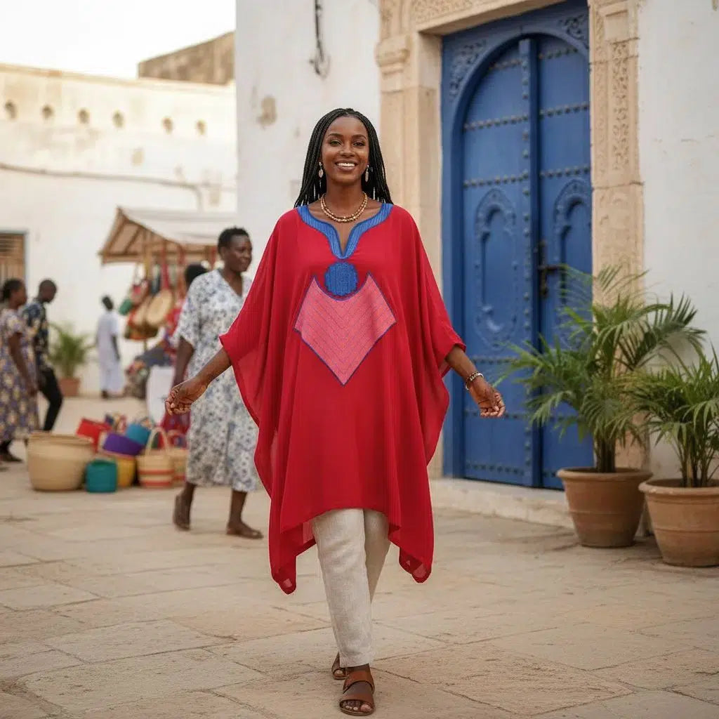 Haut pagne tissé femme chic – Tunique ethnique brodée fait main