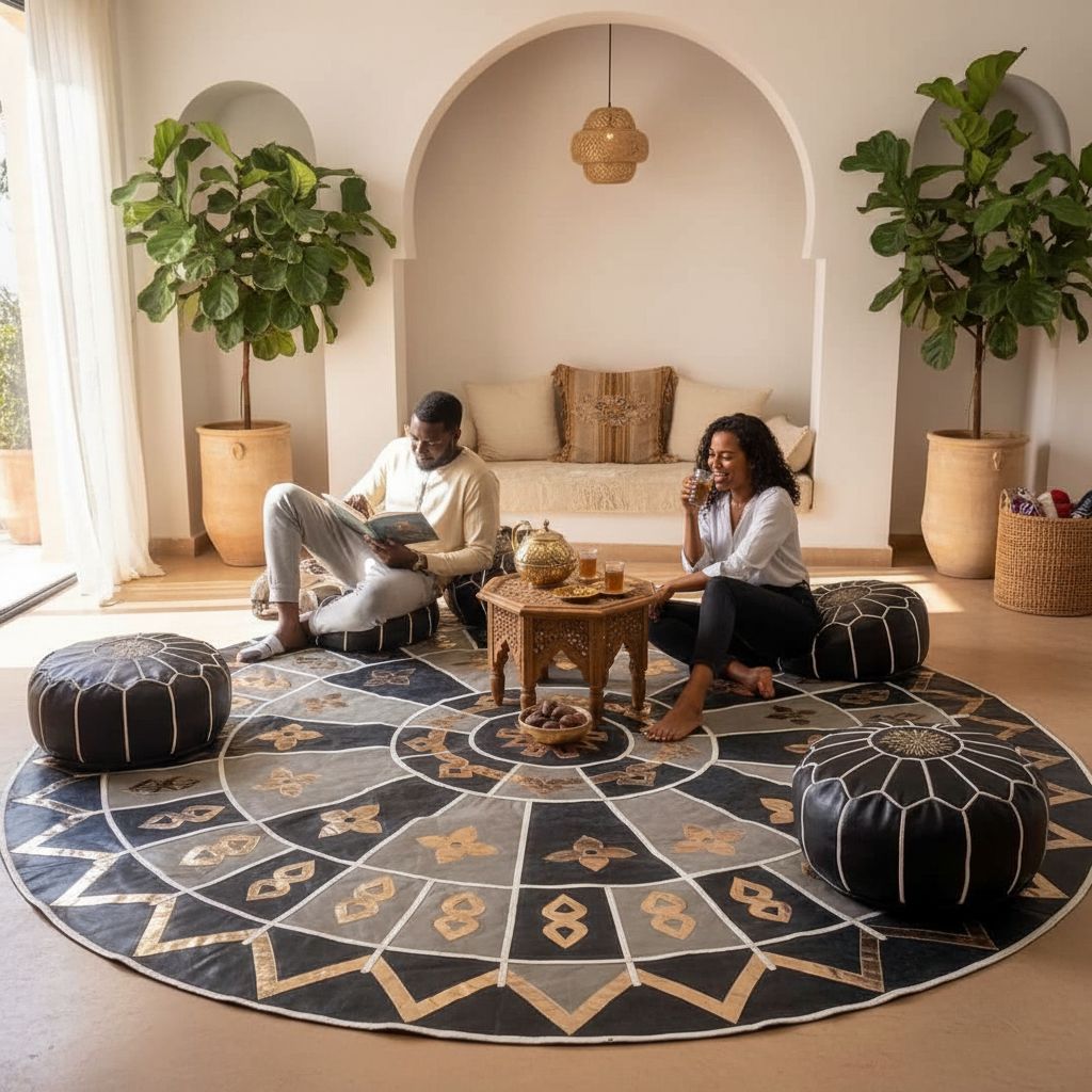 Tapis berbère cuir gris noir doré