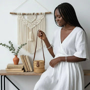 Sac bandoulière rotin femme bohème rond