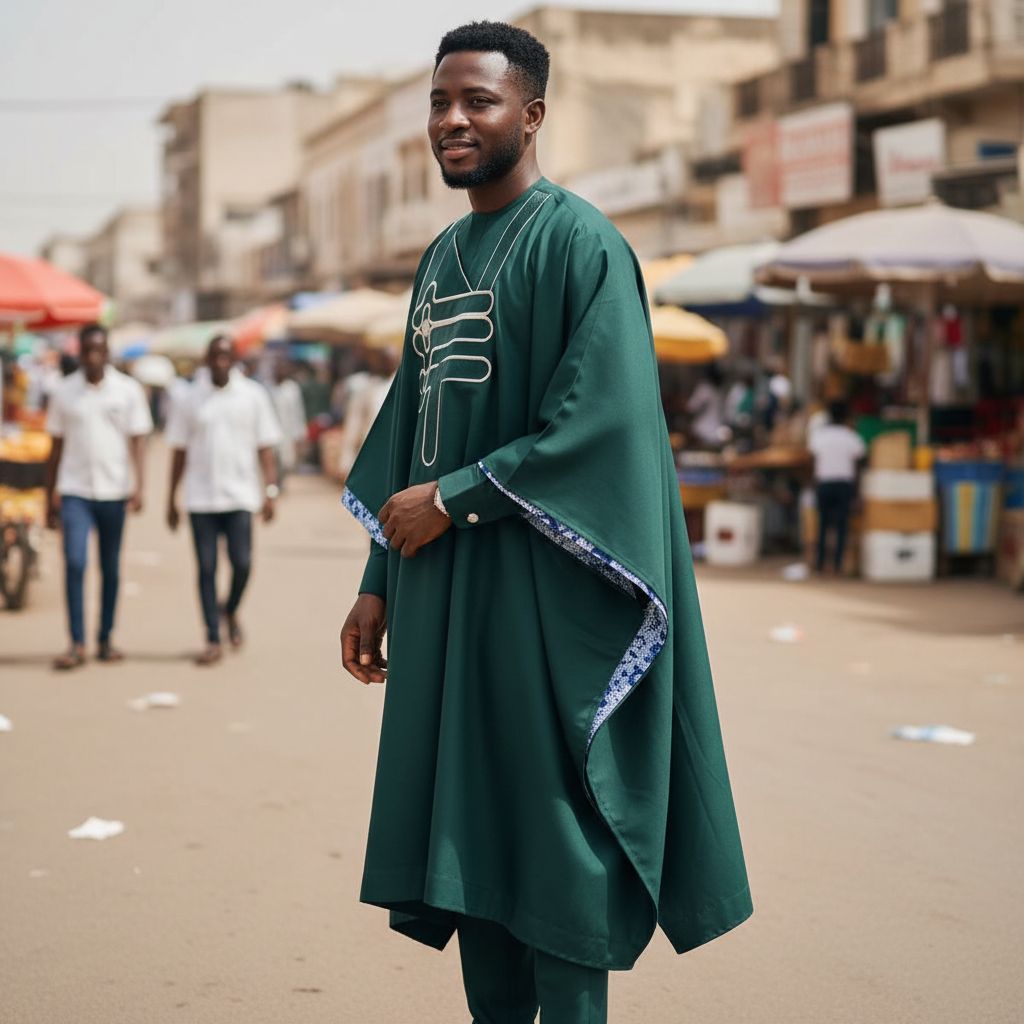 Grand boubou homme brodé vert émeraude, ensemble traditionnel élégant