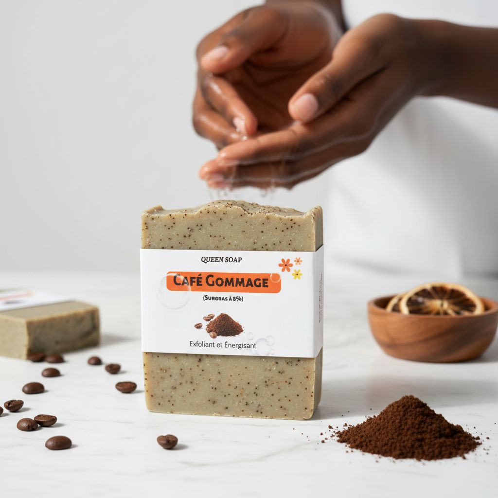 Savon artisanal au café exfoliant naturel, surgras hydratant visage et corps