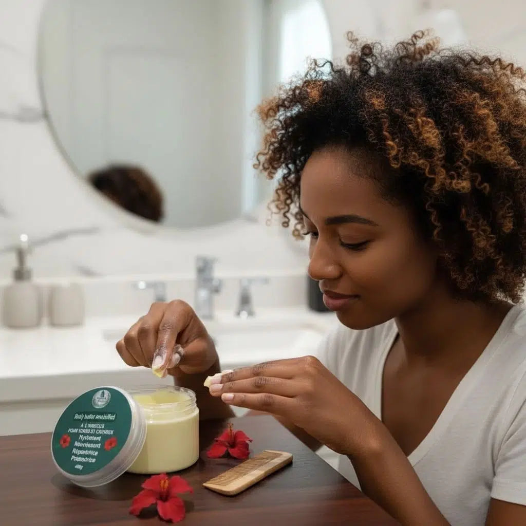 Crème capillaire naturelle hibiscus et karité – Soin nourrissant cheveux secs