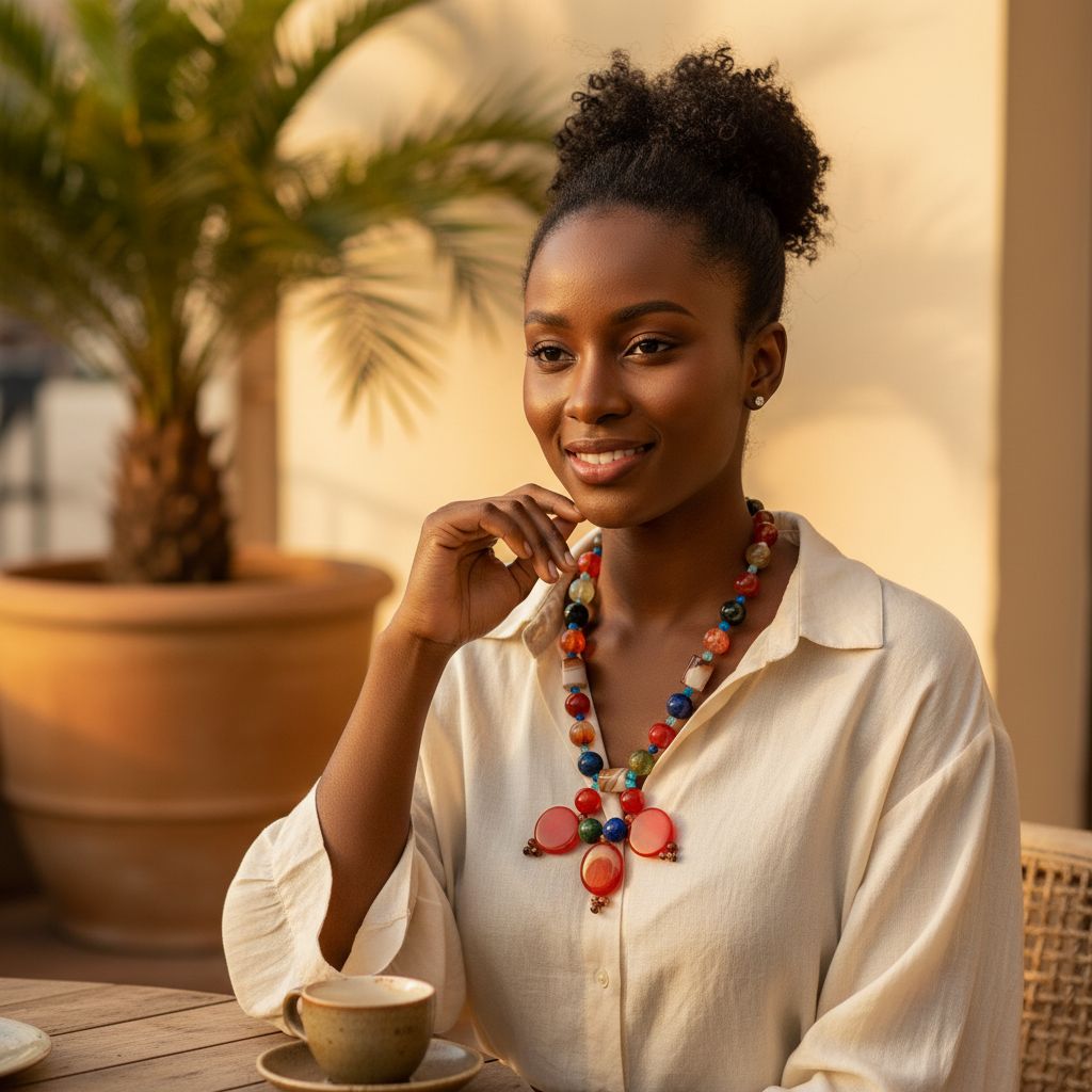 Collier bohème chic multicolore femme, perles naturelles, style ethnique